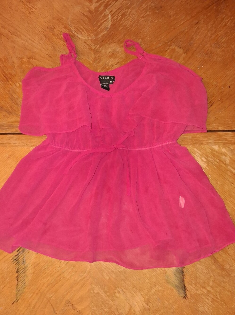 VENUS Hot Pink Sheer Ruffle Spaghetti Strap Camisole